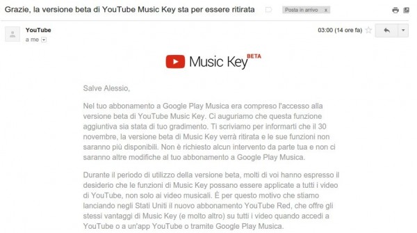 Grazie  la versione beta di YouTube Music Key
