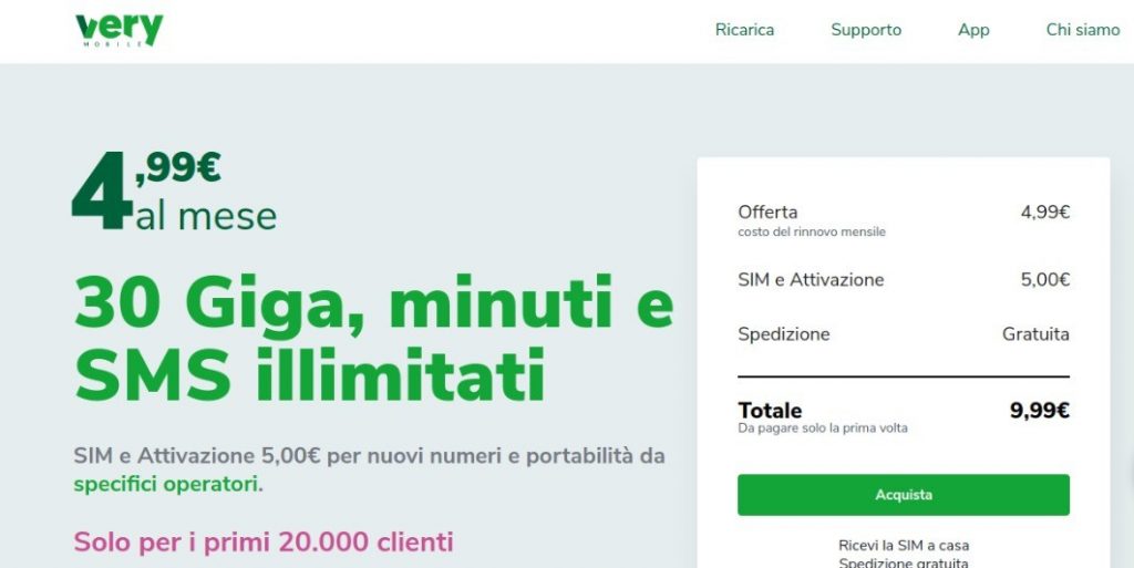 Very Mobile debutta in Italia: 30 Giga, minuti e SMS illimitati a 4,99€