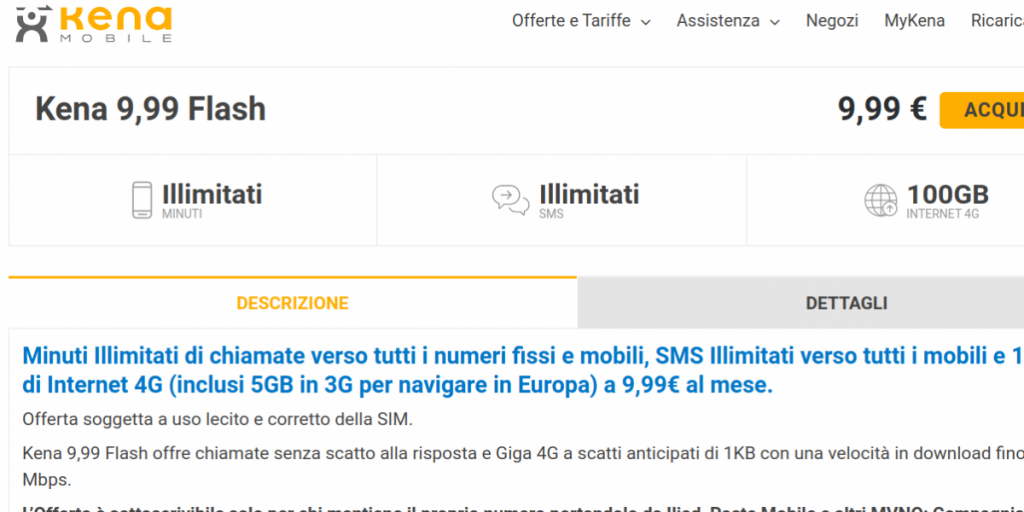 Kena 9,99 Flash: minuti, sms illimitati + 100 GB per clienti Iliad e virtuali