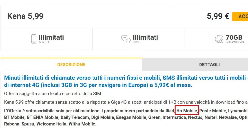 Kena 5,99: minuti, sms illimitati + 70 GB disponibili anche per clienti ho.mobile