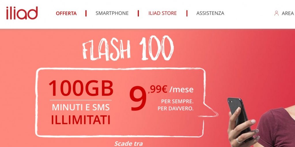 Iliad Flash 100: minuti ed sms illimitati + 100 GB al mese a 9,99 euro