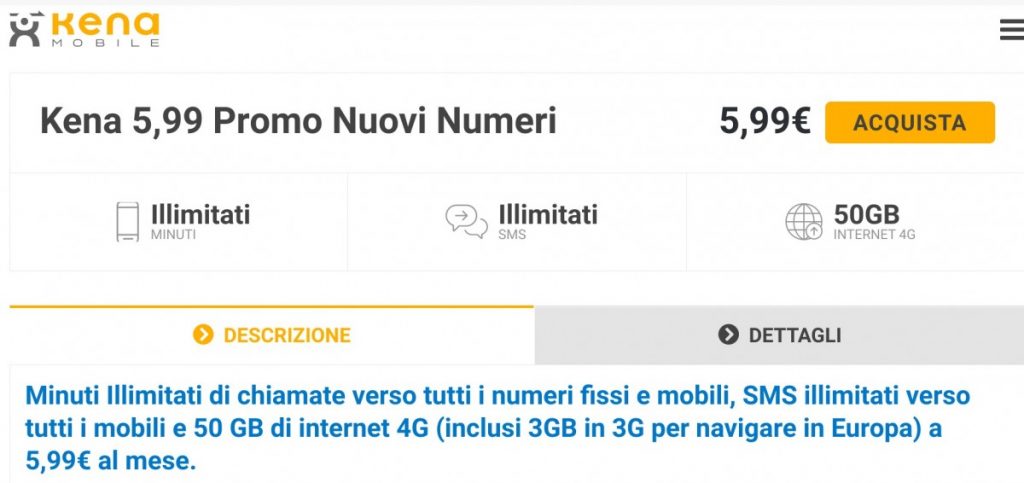 Kena 5,99 Promo Nuovi Numeri: minuti, sms e 50 GB per chi attiva un nuovo numero