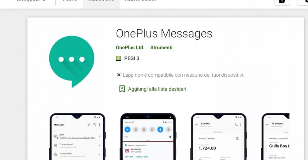 OnePlus Messages disponibile (o quasi) su Google Play Store