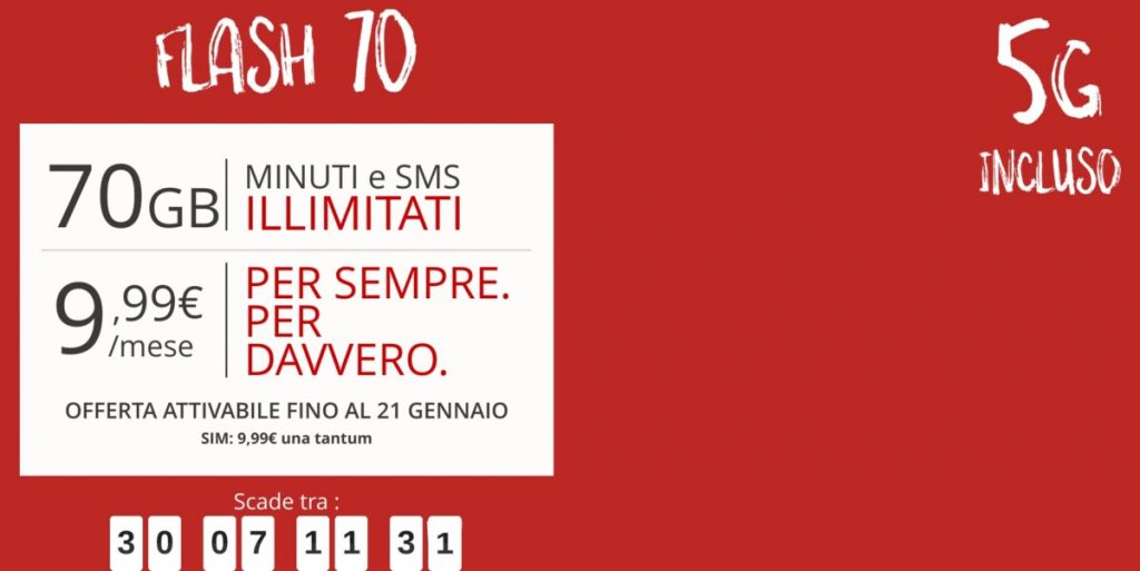 Iliad Flash Giga 70: minuti ed sms illimitati + 70 GB in 5G al mese a 9,99 euro