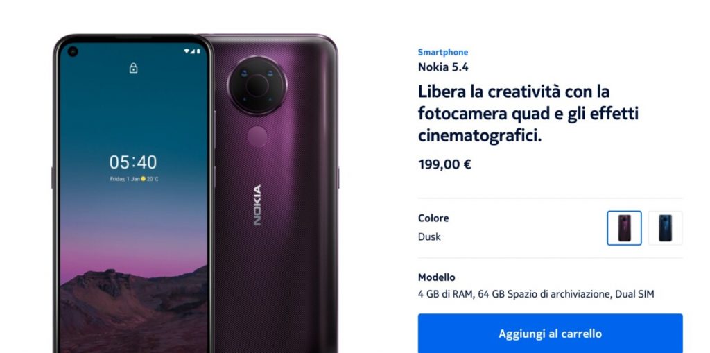 Nokia 5.4 disponibile in Italia a 199 euro