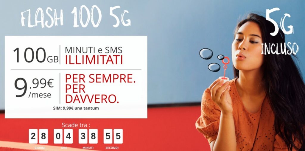 Iliad Flash 100 5G prorogata: minuti ed sms illimitati + 100 GB in 5G al mese a 9,99 euro