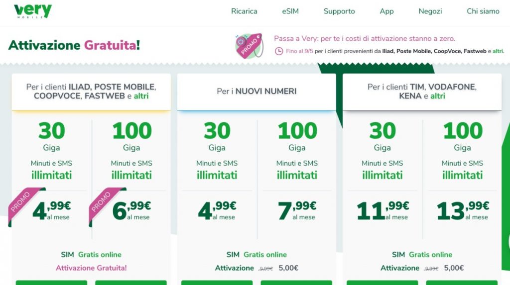 Very Mobile: SIM e attivazione gratuita fino al 9 maggio per chi fa portabilità