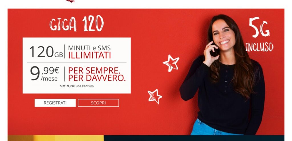 Iliad Giga 120: minuti ed sms illimitati + 120 GB in 5G al mese a 9,99 euro “per sempre”