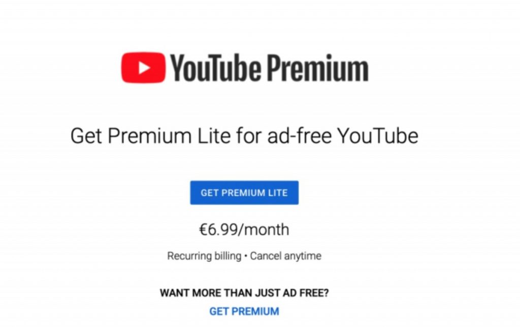 YouTube Premium Lite chiuderà i battenti il 25 ottobre