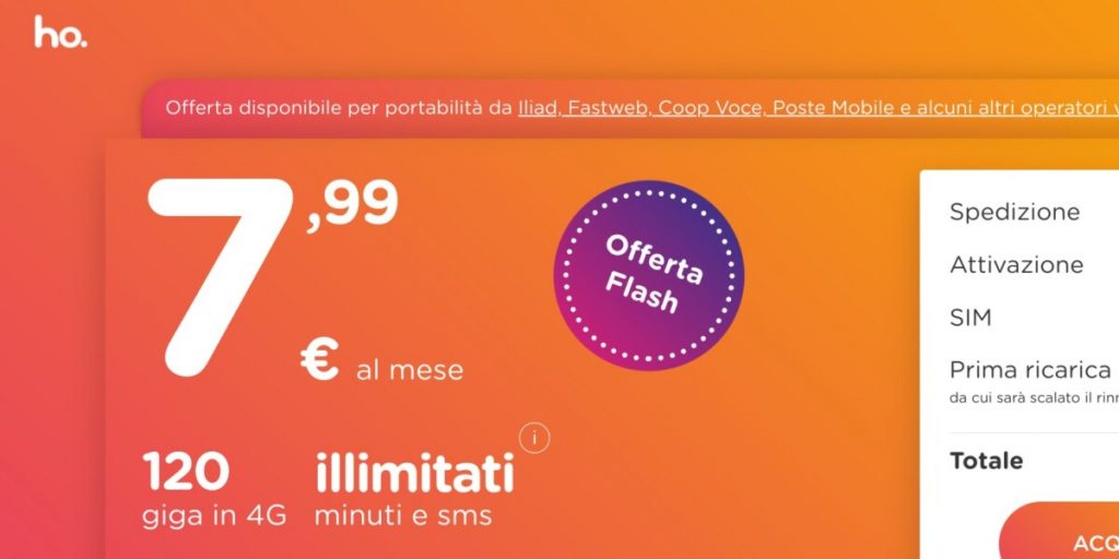 Ho Mobile offre minuti e SMS illimitati, 120GB a 7,99 euro/mese a clienti Iliad