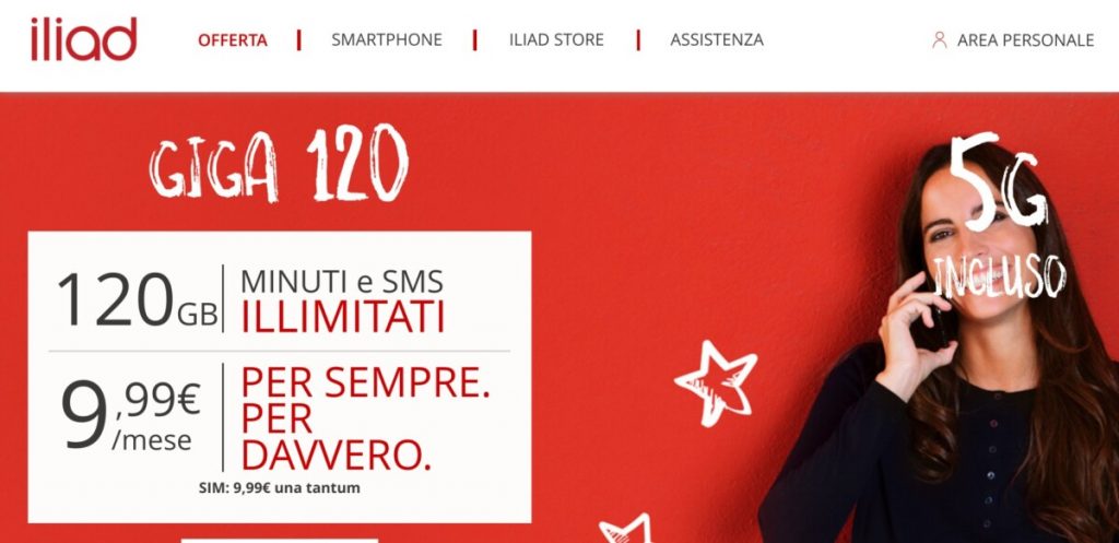 Iliad Giga 120: ritorna l’offerta con minuti ed sms illimitati + 120 GB in 5G al mese a 9,99 euro