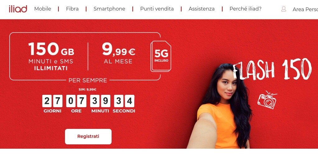 Ritorna l’offerta Iliad Flash 150: minuti ed sms illimitati + 150 GB in 5G al mese a 9,99 euro