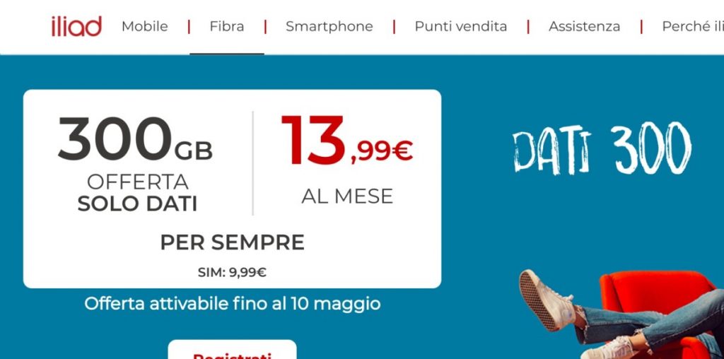 Iliad presenta la sua prima offerta solo dati: 300 GB a 13,99 euro al mese