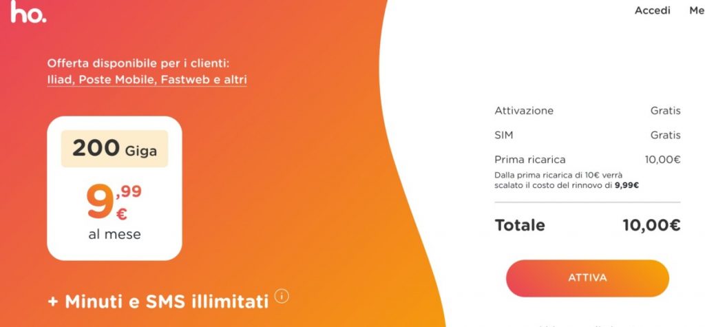 Ho Mobile offre minuti e SMS illimitati, 200GB a 9,99 euro/mese a clienti Iliad