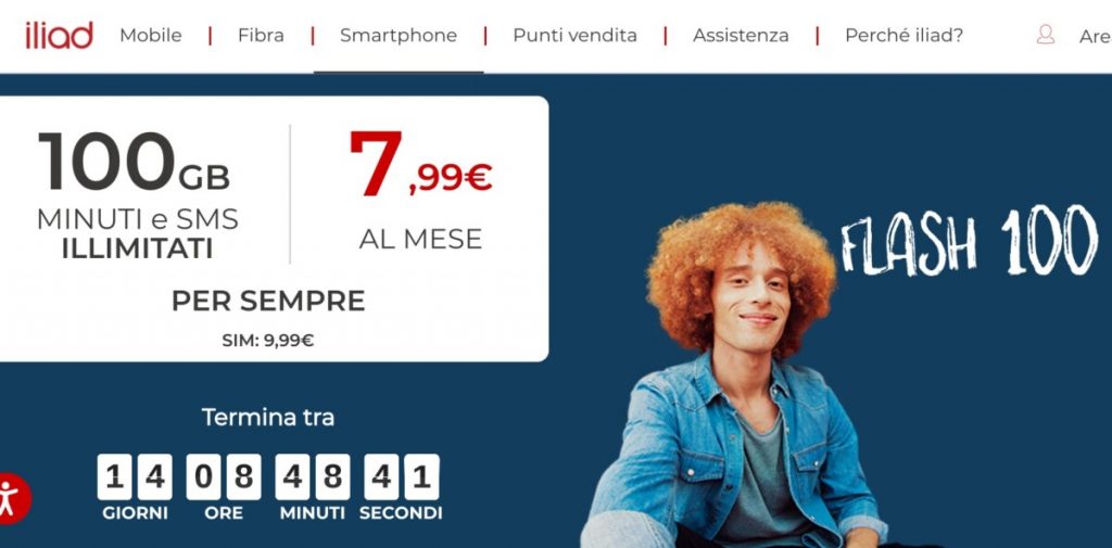 Iliad Flash 100: minuti ed sms illimitati + 100 GB in 5G al mese a 7,99 euro