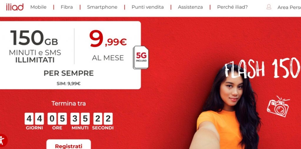 Iliad Flash 150: minuti ed sms illimitati + 150 GB in 5G al mese a 9,99 euro (di nuovo)