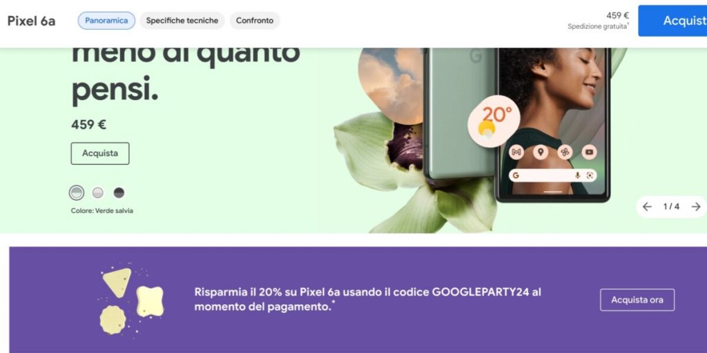 Pixel 6A scontato del 20% su Google Store solo per oggi