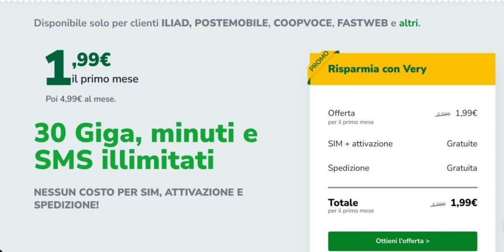 Very Mobile sconta il prezzo di tutte le offerte per il primo mese a 1,99 euro