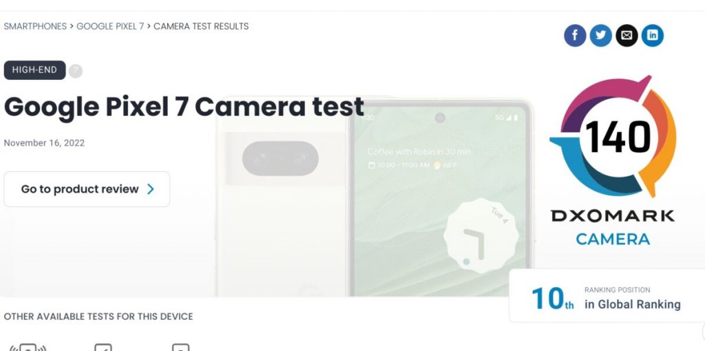 Google Pixel 7 testato da DxOMark
