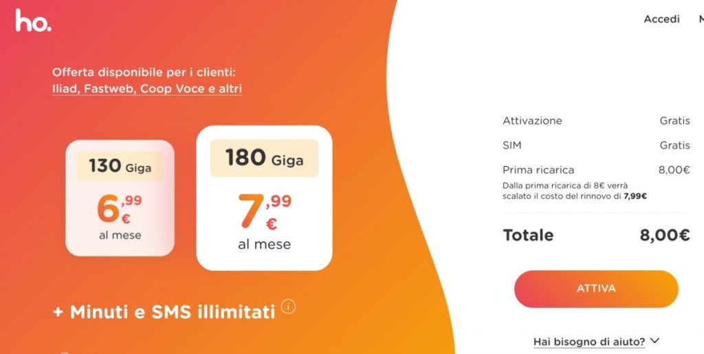 Ho mobile: 180 GB, minuti ed sms illimitati a 7,99 euro per chi fa portabilità