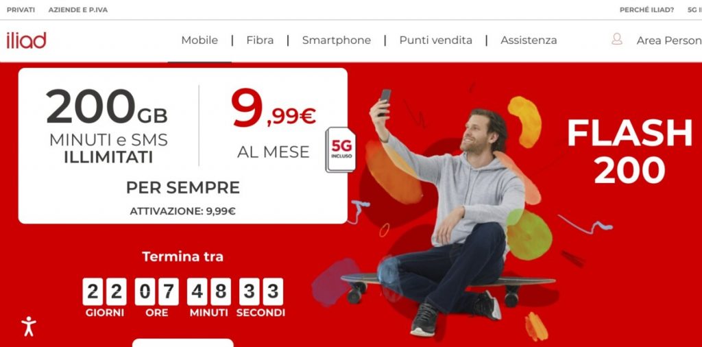 Iliad Flash 200: minuti ed sms illimitati + 200 GB in 5G al mese a 9,99 euro