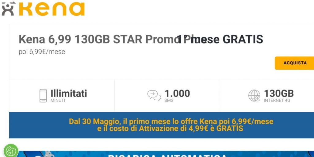 Kena 6,99 130 GB STAR Promo Plus: 130 GB a 6,99 euro e il primo mese è in regalo