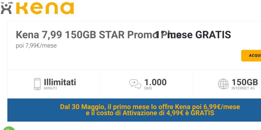 Kena 7,99 150 GB STAR Promo: 150 GB a 6,99 euro e il primo mese è in regalo