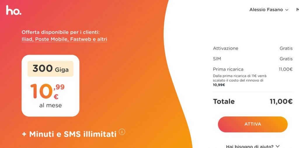 Ho mobile: 300 GB, minuti ed sms illimitati a 10,99 euro per chi fa portabilità