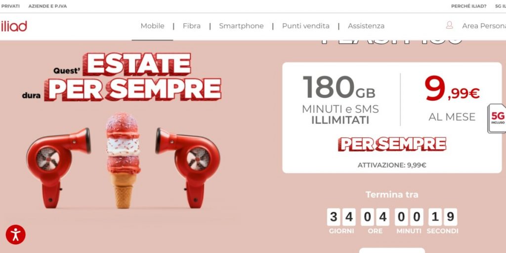 Iliad Flash 180: minuti ed sms illimitati + 180 GB in 5G al mese a 9,99 euro