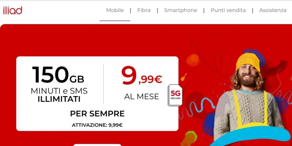 Iliad 150 5G: torna l’offerta con minuti ed sms illimitati + 150 GB in 5G al mese a 9,99 euro