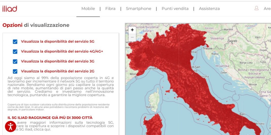 Iliad: la nuova mappa interattiva mostra la copertura della rete 5G