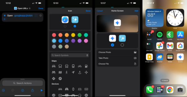 Aggiungere Google Gemini alla homescreen di iPhone